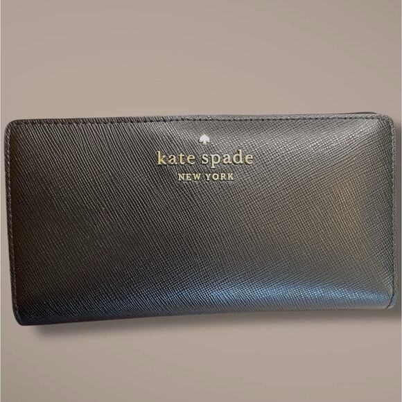 KATE SPADE Saffiano Leather Black Bifold Zip Around Wallet Excellent Condition - Picture 2 of 13